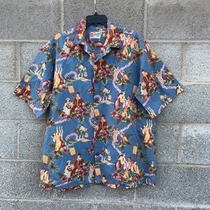 Hilo Hattie The Hawaiian Original Shirt Mens Hula Dancers Leis Blue Size X-Large